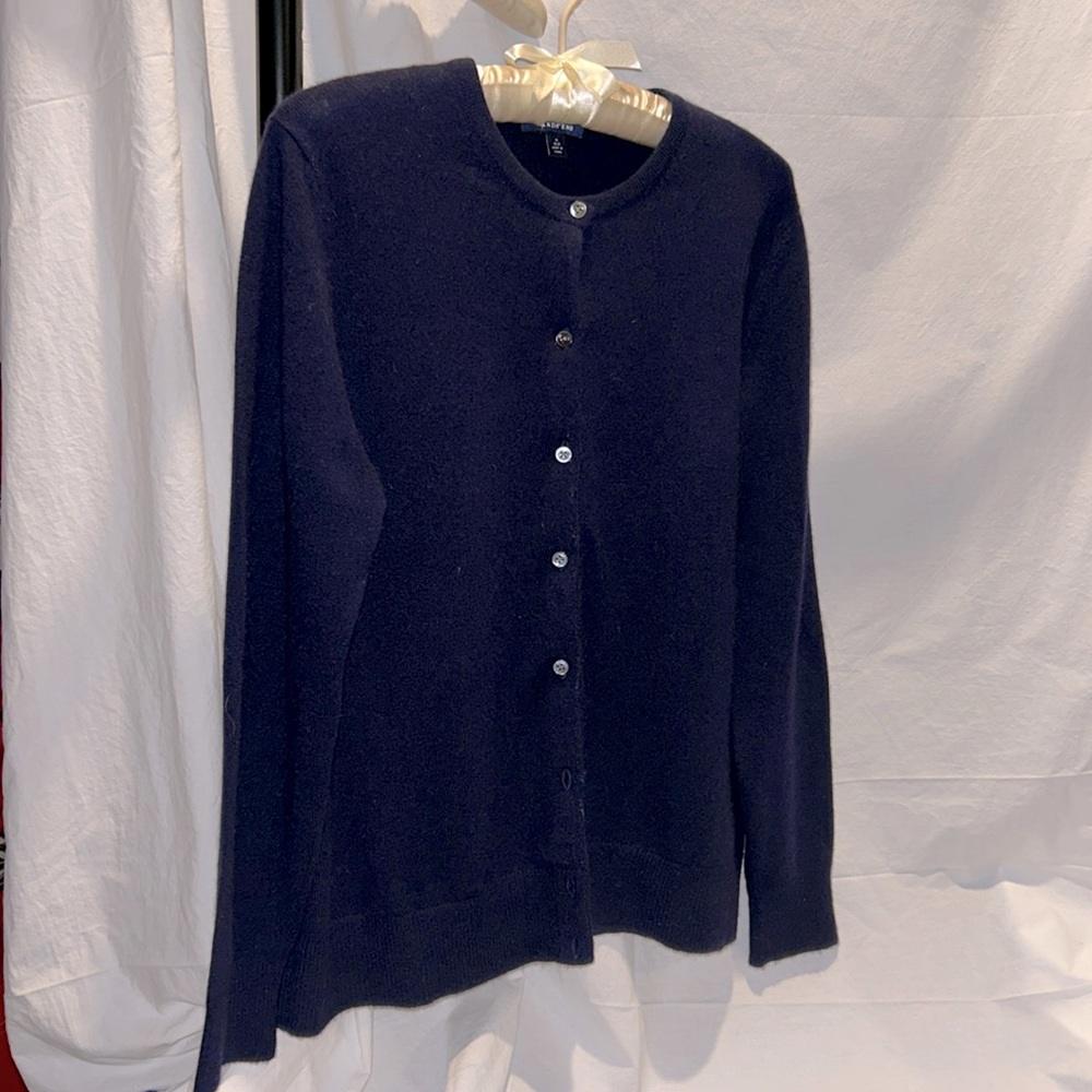 M Lands End 100% Cashmere Navy Cardigan